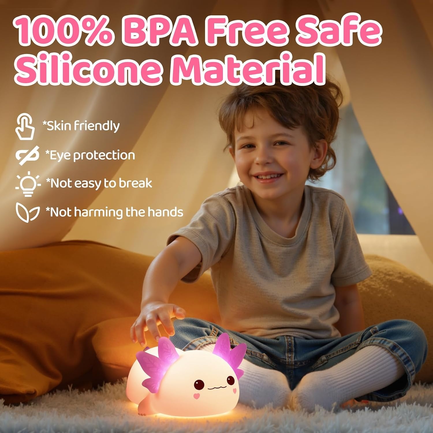image:imageMewaii Huggwaii Squishy Dinosaur Night Light for Kids BPAFreePink