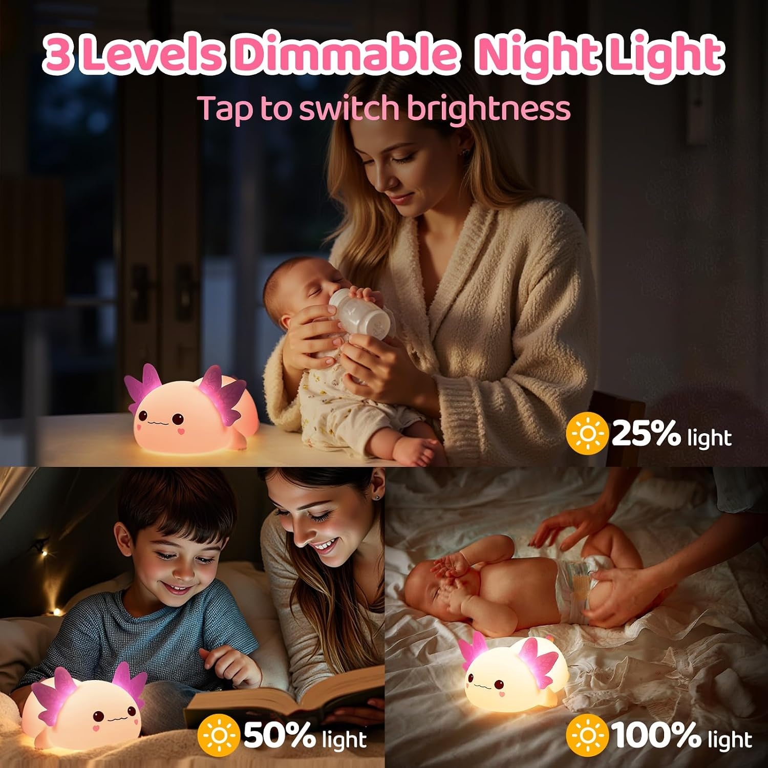 image:imageMewaii Huggwaii Squishy Dinosaur Night Light for Kids BPAFreePink