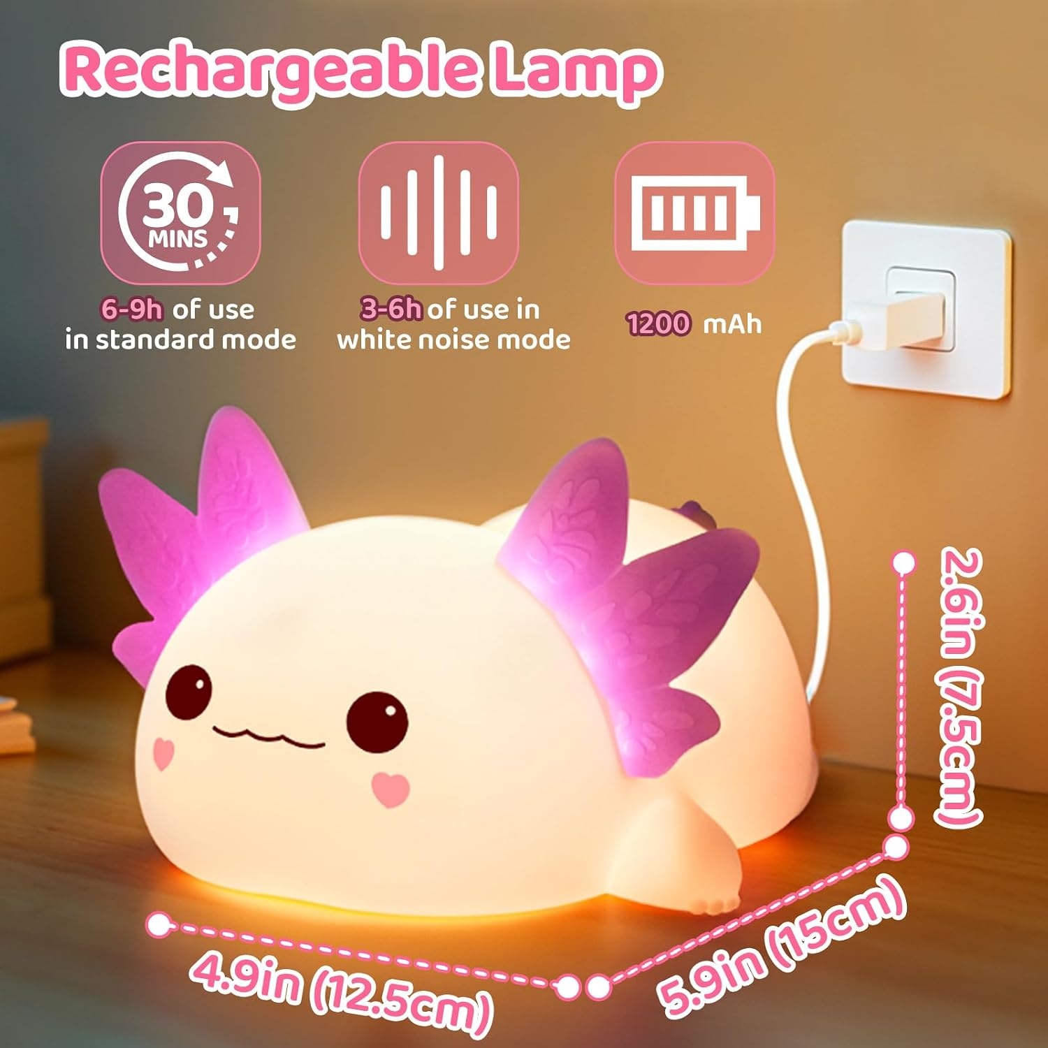 image:imageMewaii Huggwaii Squishy Dinosaur Night Light for Kids BPAFreePink