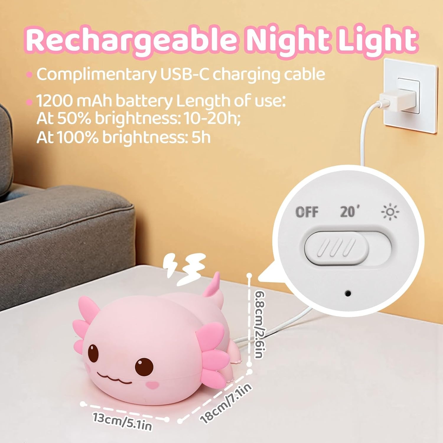 image:imageMewaii Huggwaii Squishy Dinosaur Night Light for Kids BPAFreePink1