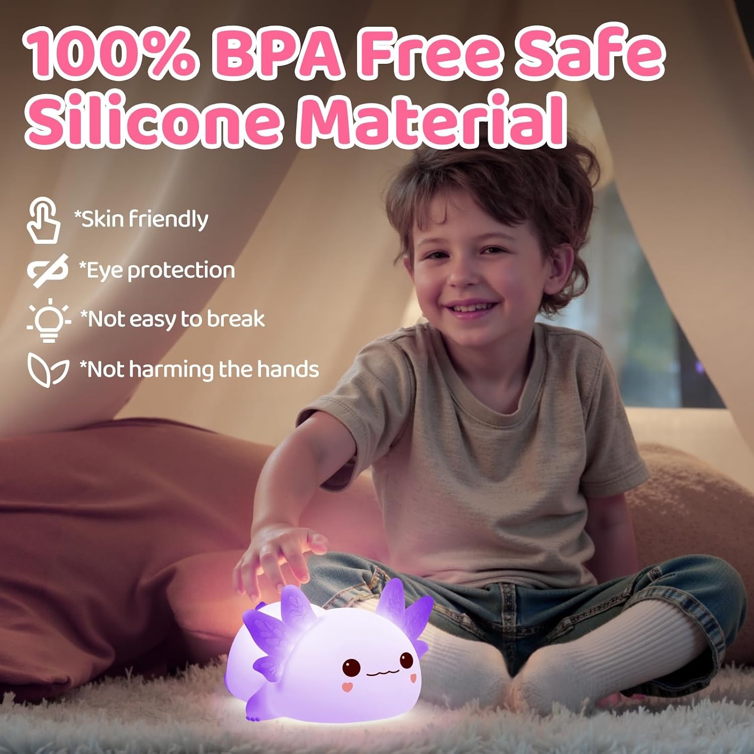 image:imageMewaii Huggwaii Squishy Dinosaur Night Light for Kids BPAFreePurple