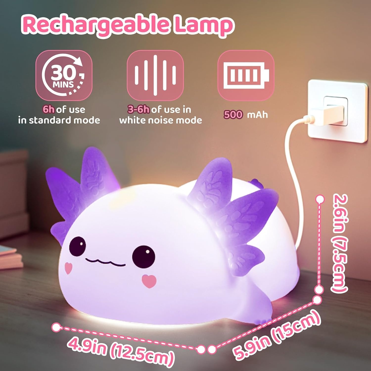 image:imageMewaii Huggwaii Squishy Dinosaur Night Light for Kids BPAFreePurple