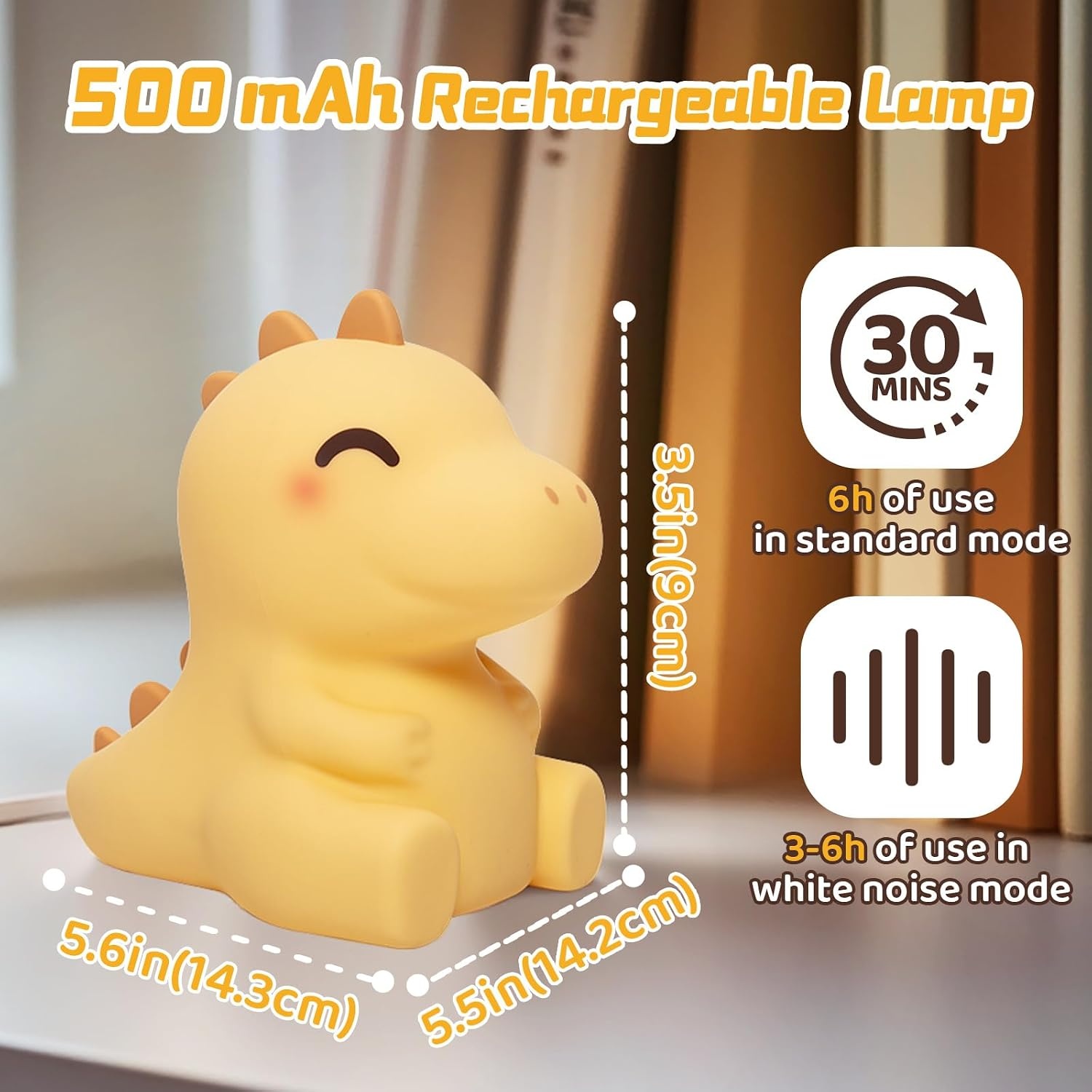 image:imageMewaii Huggwaii Squishy Dinosaur Night Light for Kids BPAFreeYellow