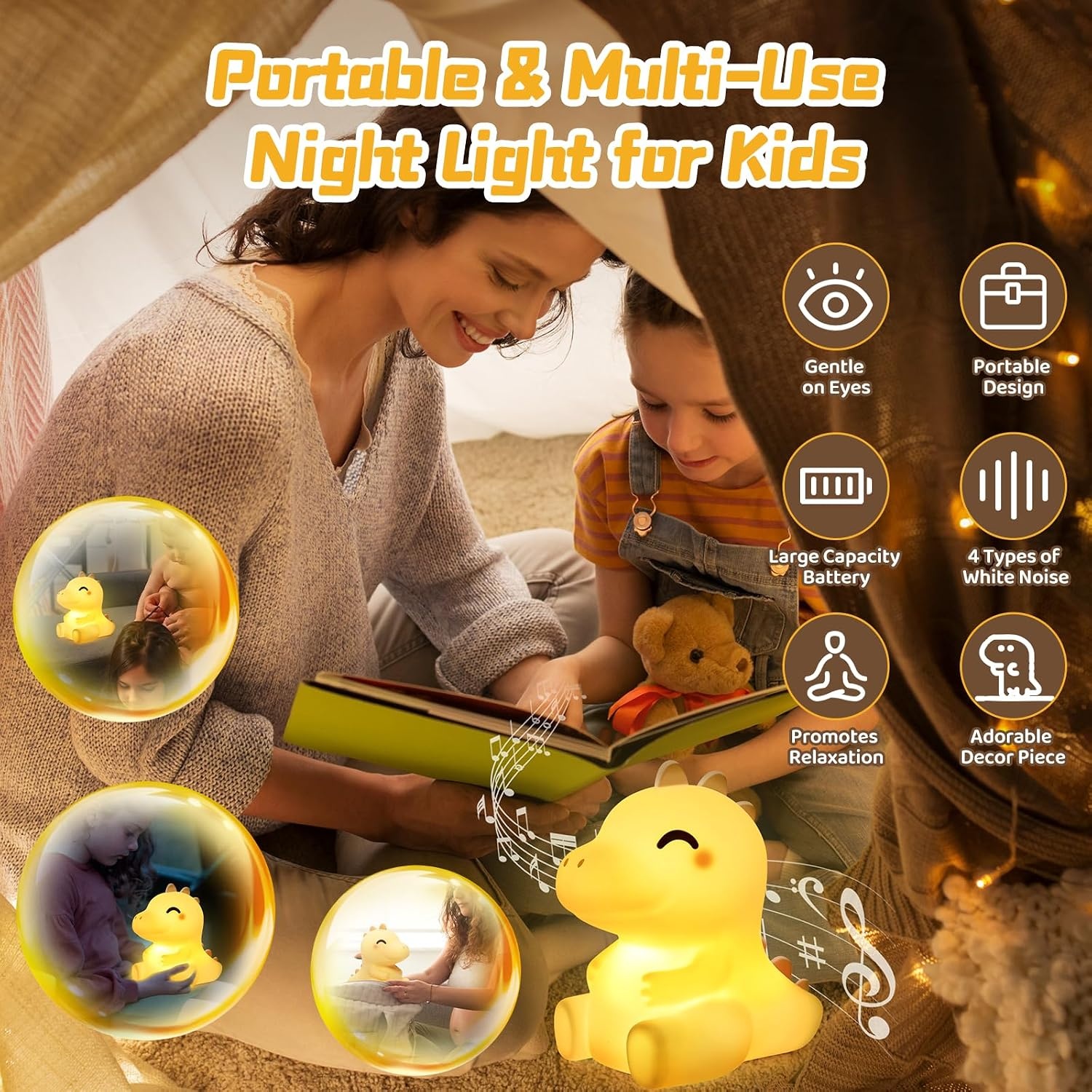 image:imageMewaii Huggwaii Squishy Dinosaur Night Light for Kids BPAFreeYellow