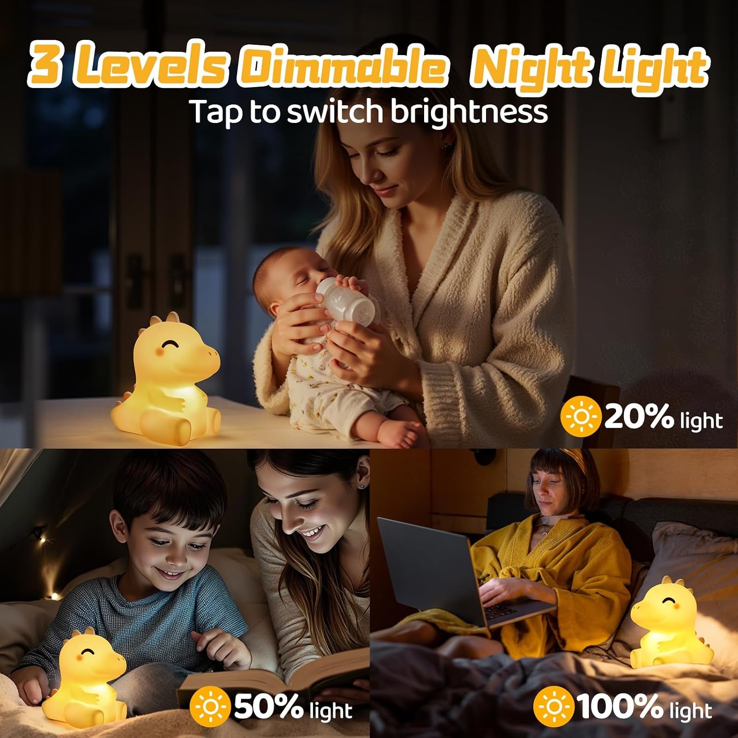 image:imageMewaii Huggwaii Squishy Dinosaur Night Light for Kids BPAFreeYellow
