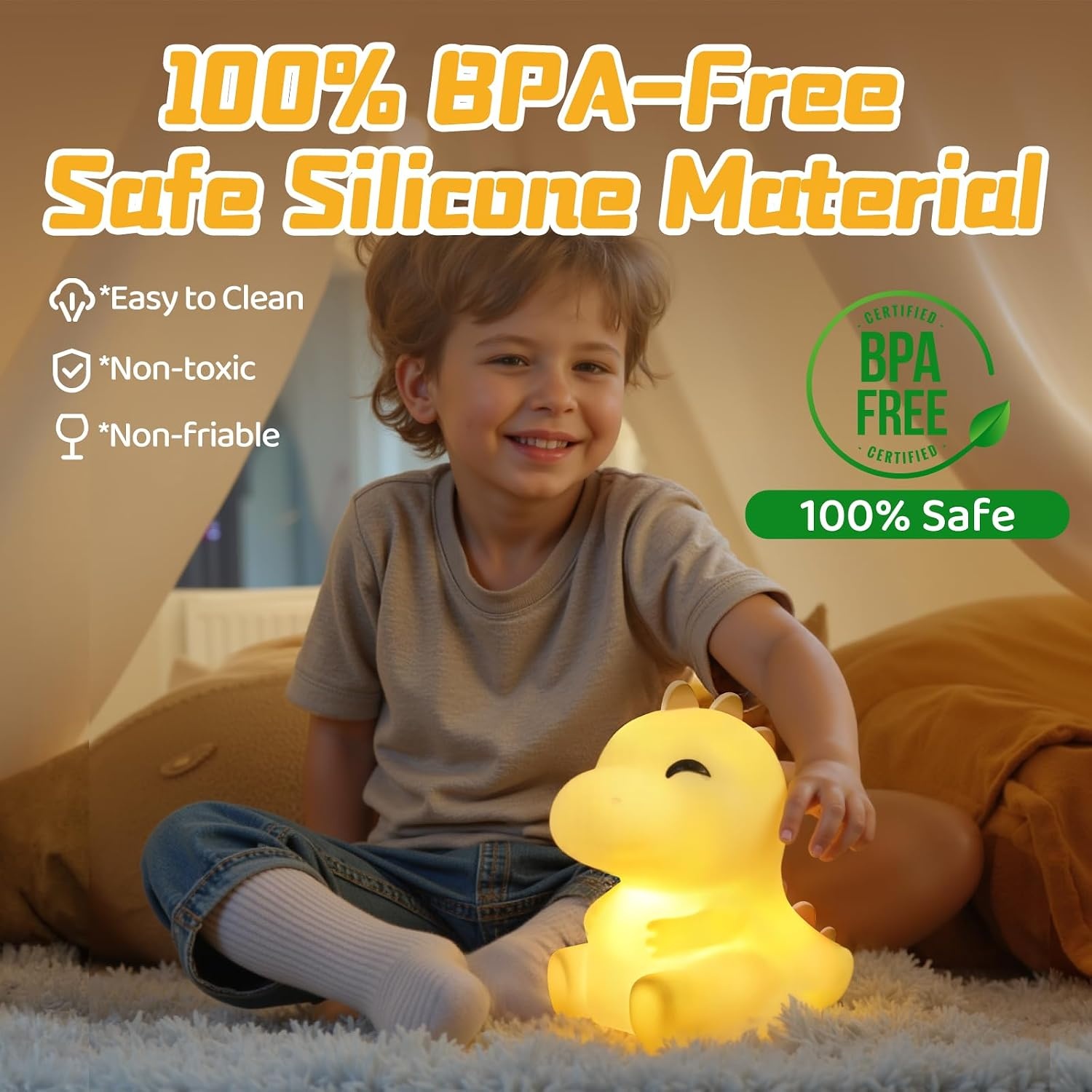 image:imageMewaii Huggwaii Squishy Dinosaur Night Light for Kids BPAFreeYellow