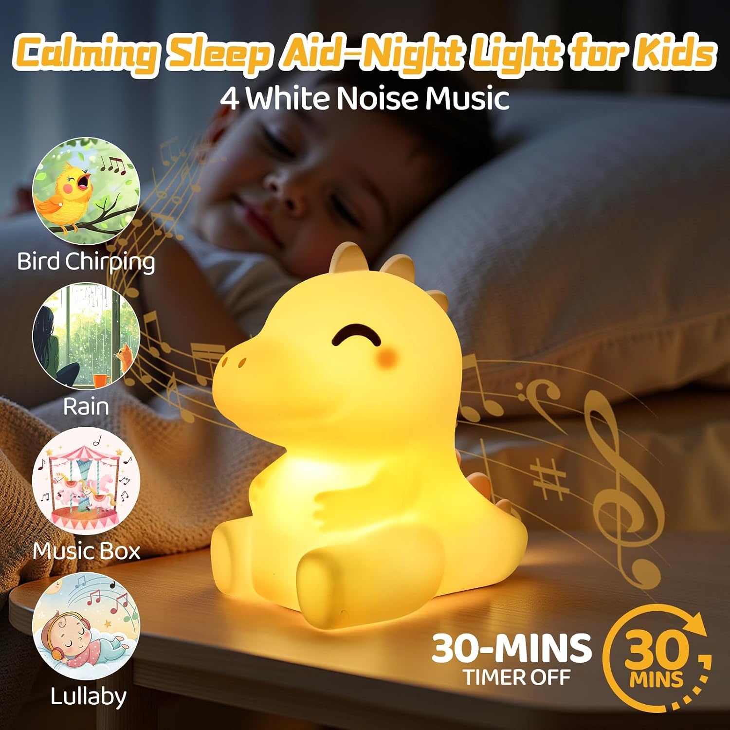 image:imageMewaii Huggwaii Squishy Dinosaur Night Light for Kids BPAFreeYellow