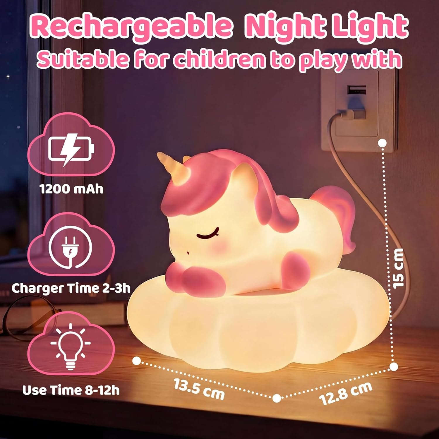 image:imageMewaii Huggwaii Squishy Dinosaur Night Light for Kids BPAFreepink and white