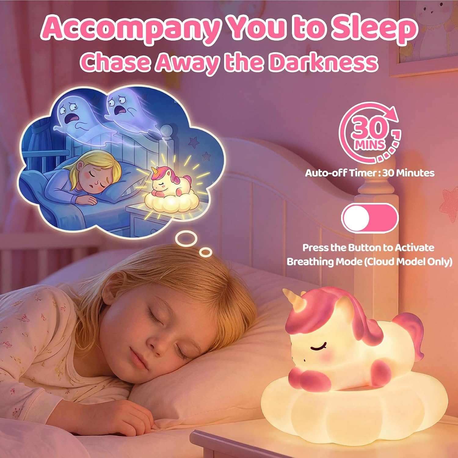 image:imageMewaii Huggwaii Squishy Dinosaur Night Light for Kids BPAFreepink and white1