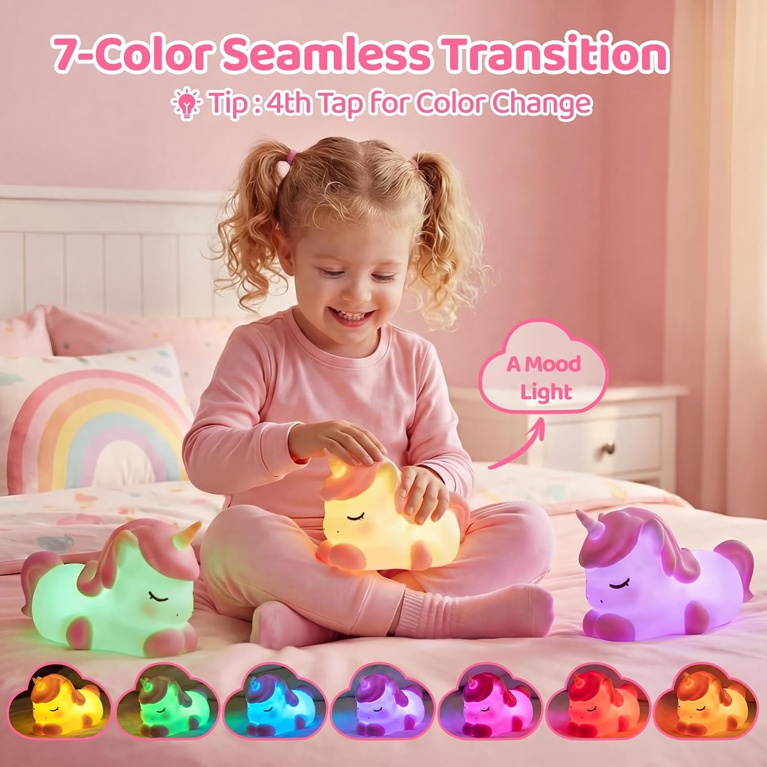 image:imageMewaii Huggwaii Squishy Dinosaur Night Light for Kids BPAFreepink and white1