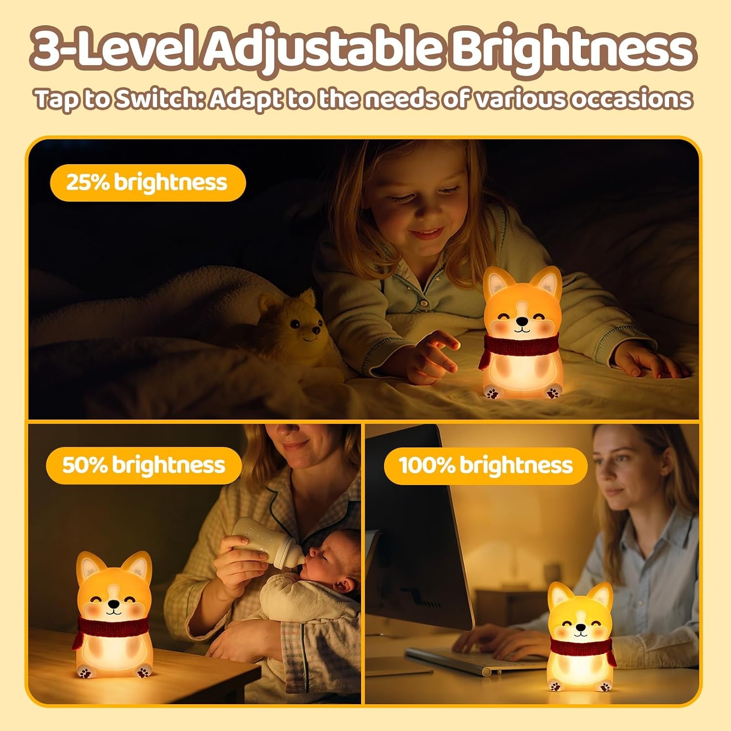 image:imageMewaii Huggwaii Squishy Dinosaur Night Light for Kids BPAFreeyellow and white